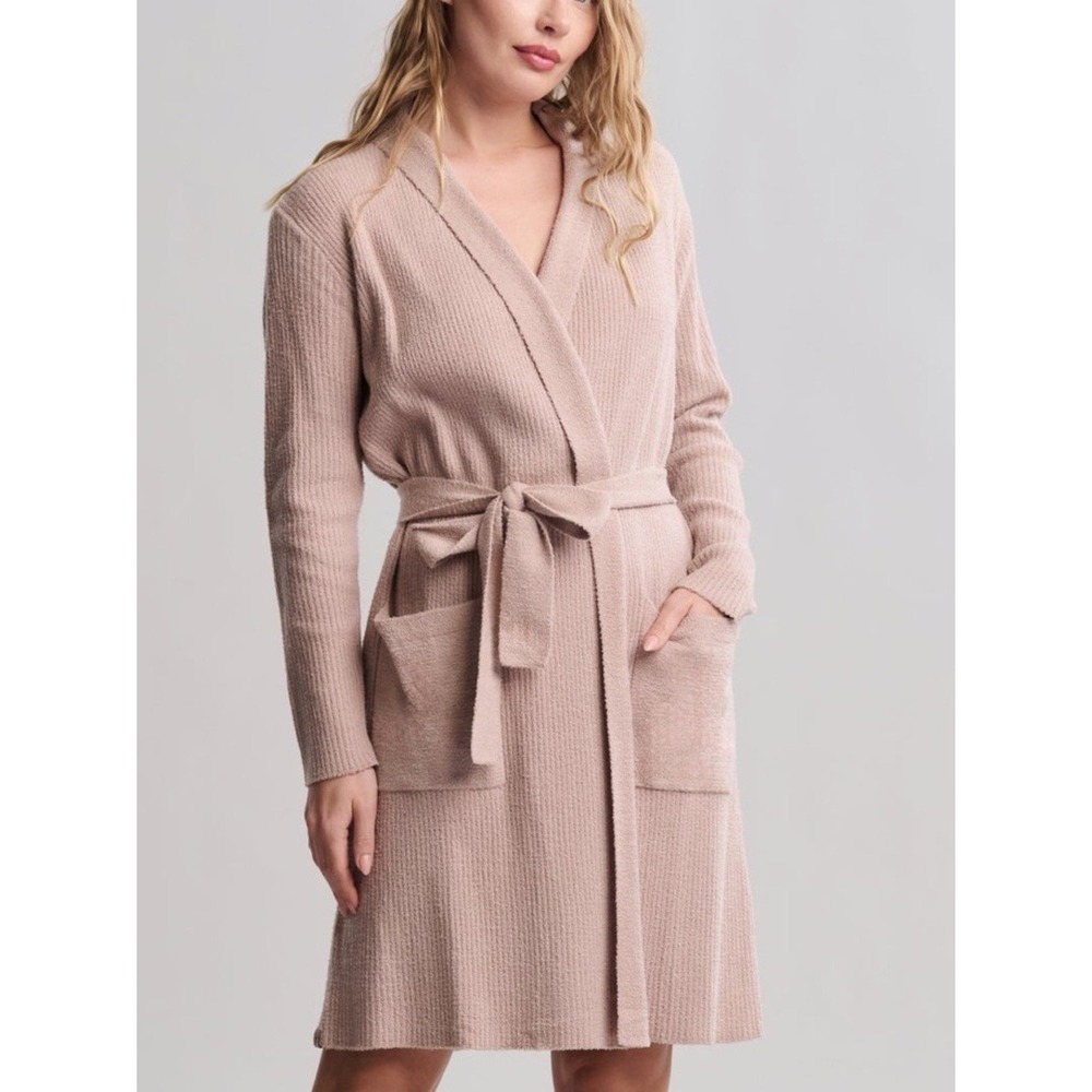 Barefoot Dreams CozyChic Lite Ribbed extra soft robe pale pink Belted Duster S/M